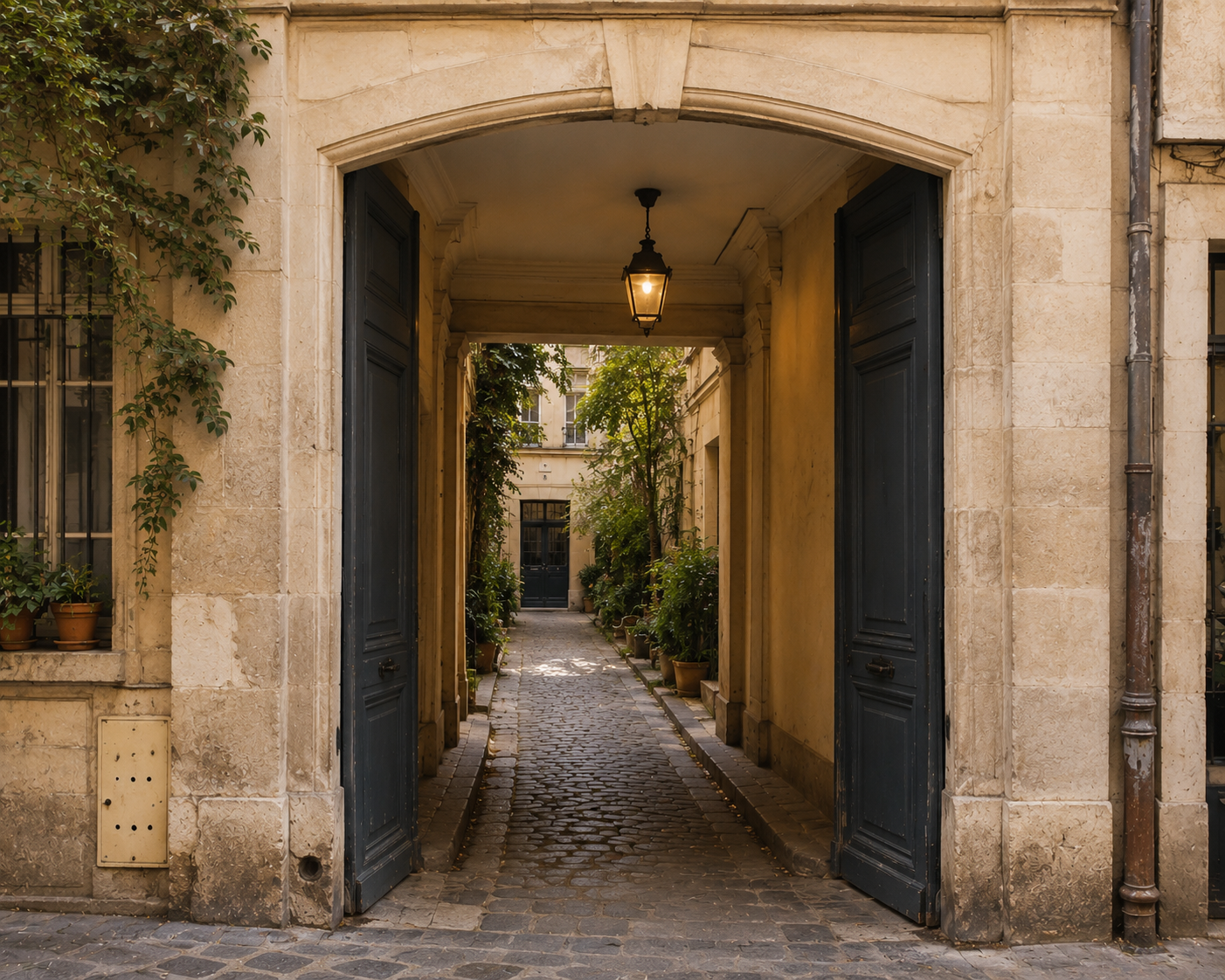 Le bureau OKDOM dans une porte cochère parisienne de l'Est parisien